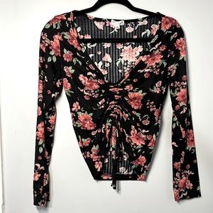 Black floral ribbed top. Orange kiss brand. Lightly used, like new.